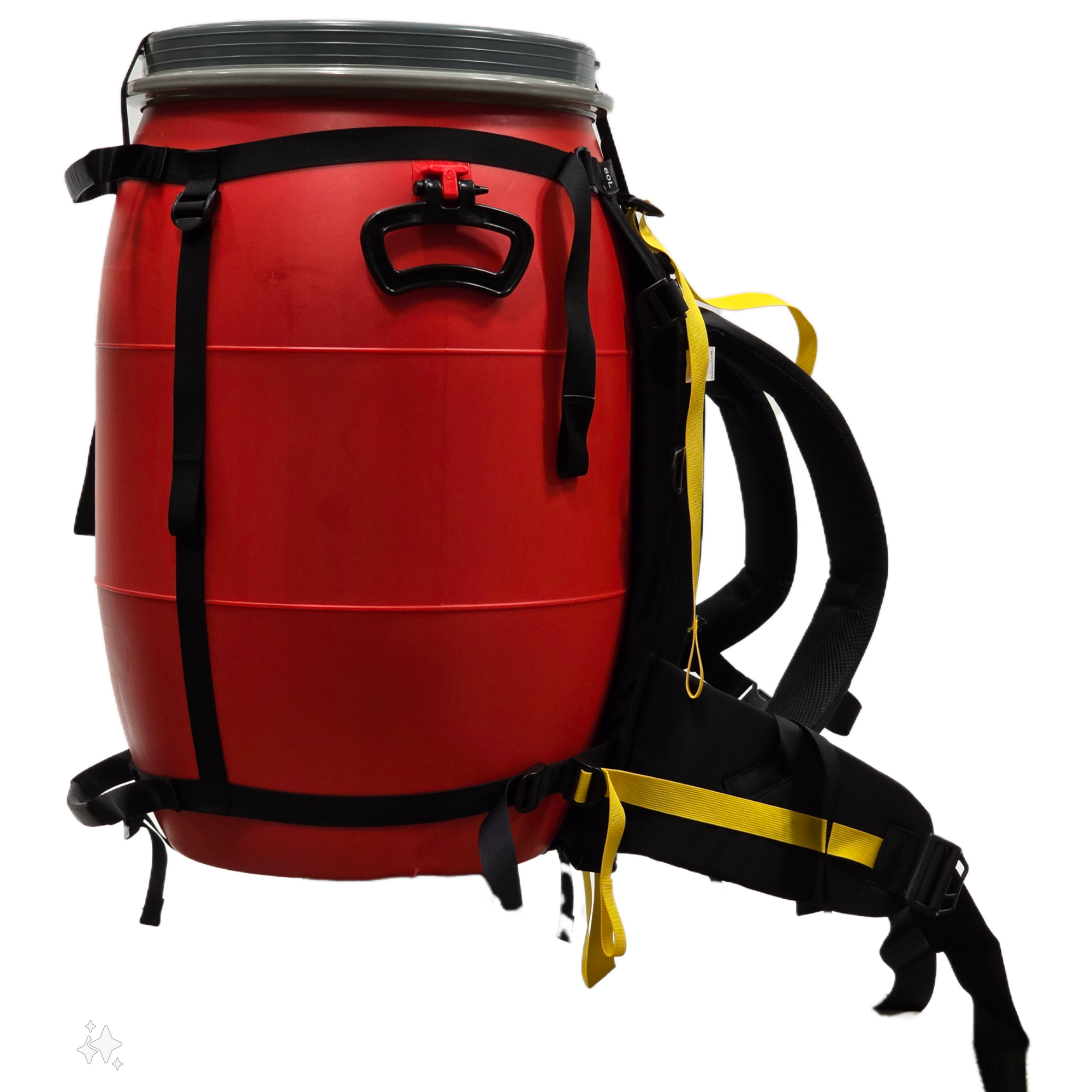 Recreational Barrel Works 60L Red Barrel and Expedition Harness Package