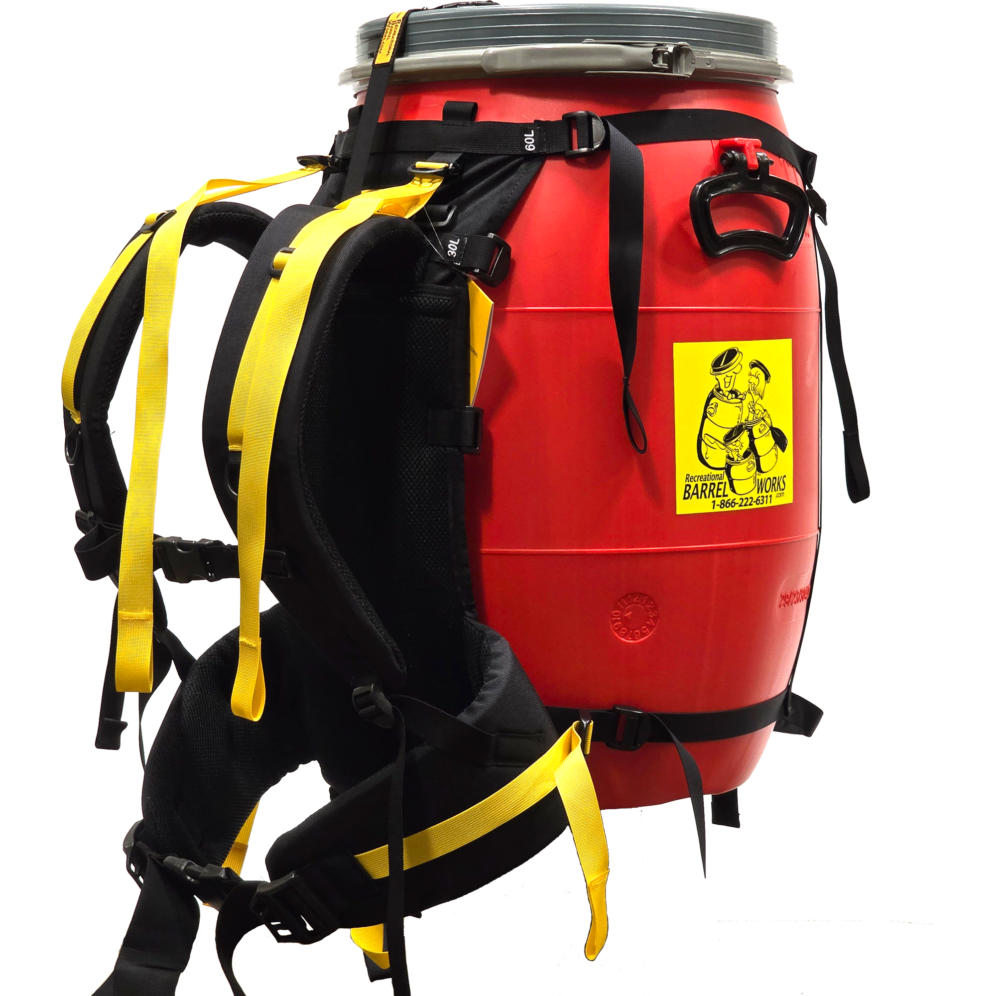 Recreational Barrel Works 60L Red Barrel and Expedition Harness Package