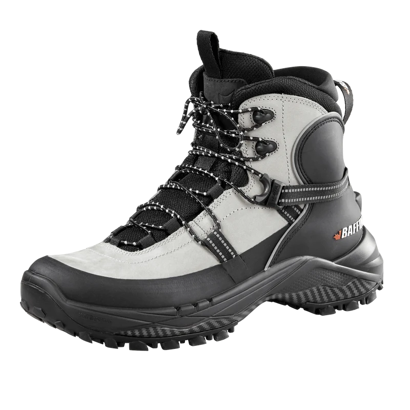 Outdoors Oriented Baffin Bruce Mid men's hiking boot in grey and black leather and nylon with rugged lug sole