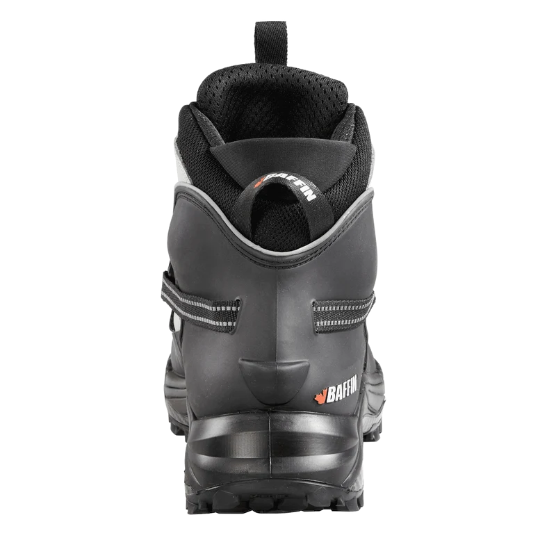Outdoors Oriented Baffin Bruce Mid men's hiking boot, back view showing heel counter, pull loop, and durable tread