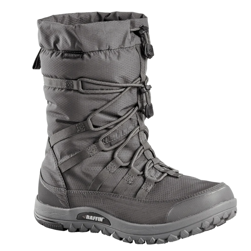 Outdoors Oriented Baffin Escalate X men's grey waterproof winter boot with lace-up toggle and slip-resistant sole.