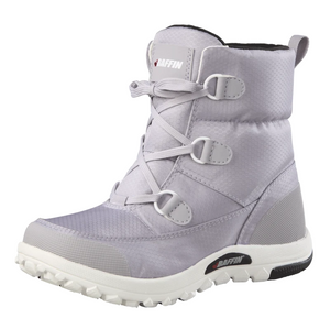 Outdoors Oriented Baffin Mist women's light grey waterproof winter boot with D-ring laces and durable rubber outsole