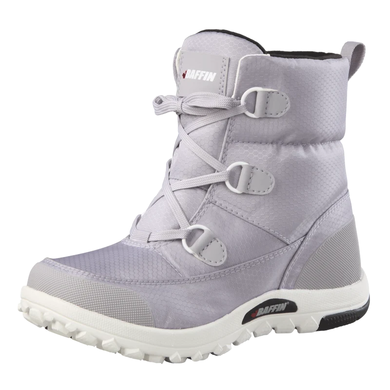 Outdoors Oriented Baffin Mist women's light grey waterproof winter boot with D-ring laces and durable rubber outsole
