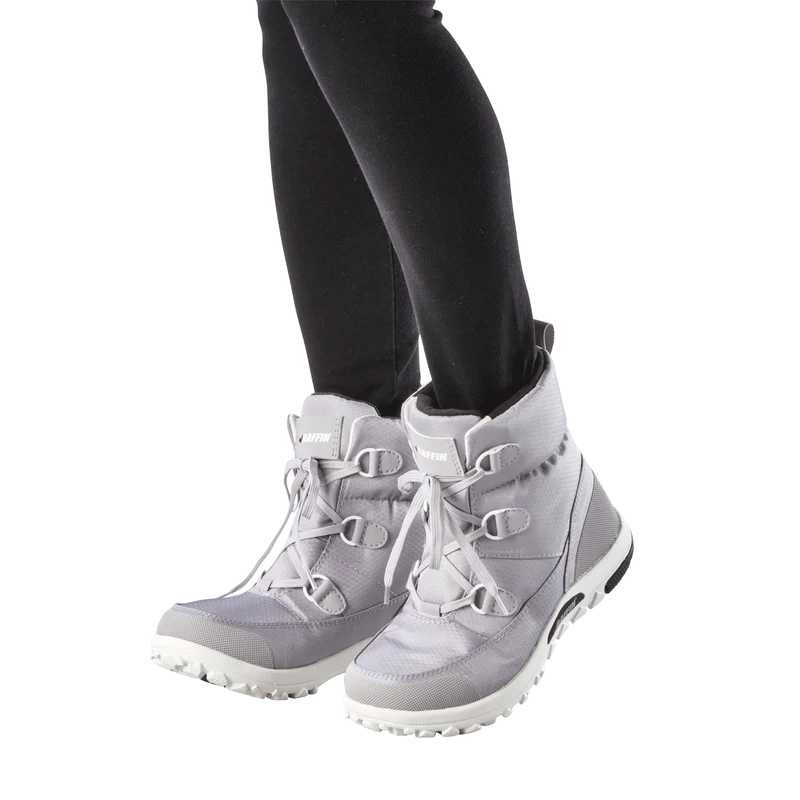 Outdoors Oriented Baffin Mist women's light grey waterproof winter boots with D-ring laces and durable rubber outsoles