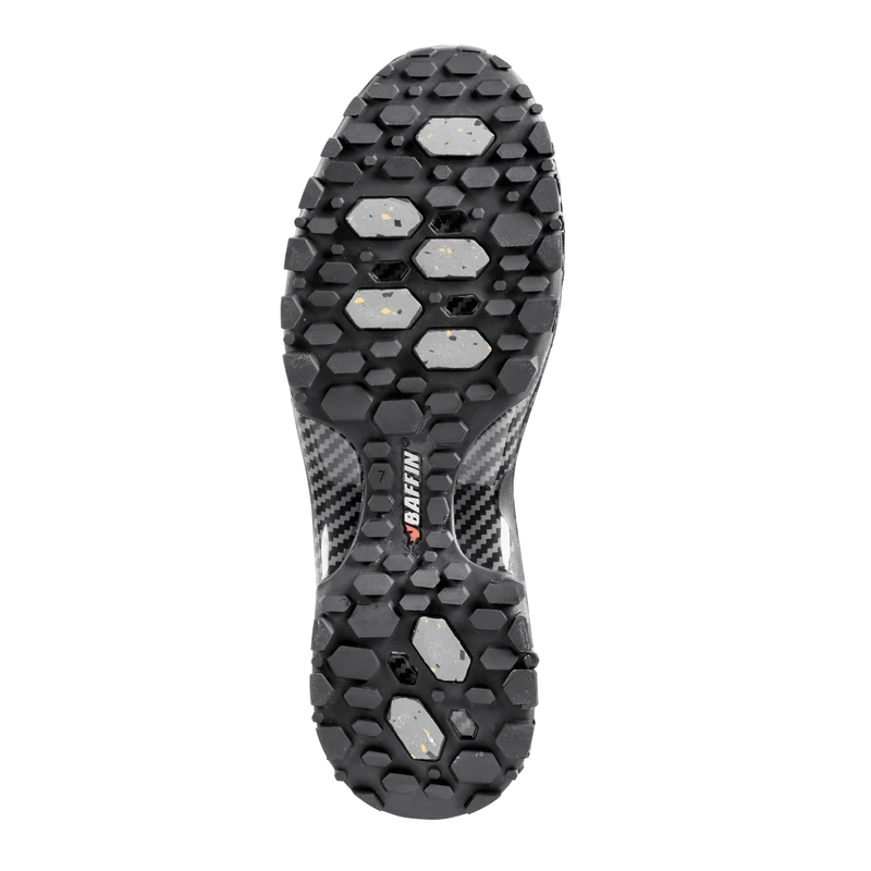 Outdoors Oriented Baffin Eden Mid women's hiking boot outsole with black IceBite rubber multi-directional lug tread