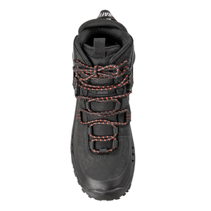 Outdoors Oriented Baffin Eden Mid women's black hiking boot with red-accented laces and durable leather construction