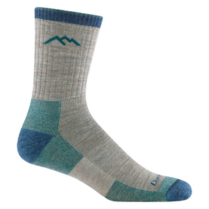 Outdoors Oriented Darn Tough 1466 hiker micro crew midweight merino wool sock in grey and blue with mountain logo