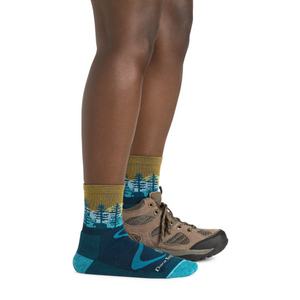 Outdoors Oriented Darn Tough Northwoods women's merino wool hiking socks with forest print and cushioned footbed