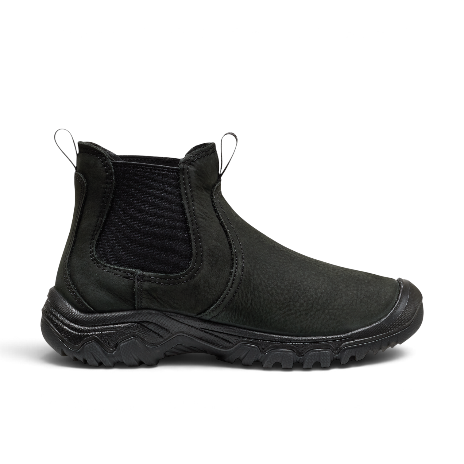 Outdoors Oriented KEEN Greta Chelsea II WP women's black waterproof leather ankle boot with rugged rubber sole