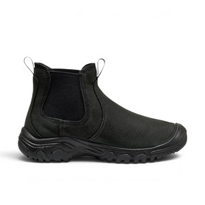 Outdoors Oriented KEEN Greta Chelsea II WP women's black waterproof leather ankle boot with rugged rubber sole