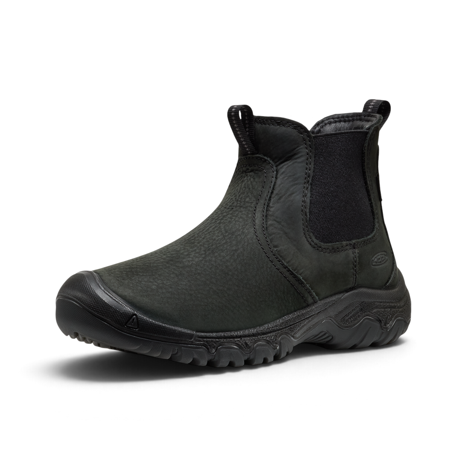 Outdoors Oriented KEEN Greta Chelsea II WP women's waterproof black leather ankle boot with elastic side panels