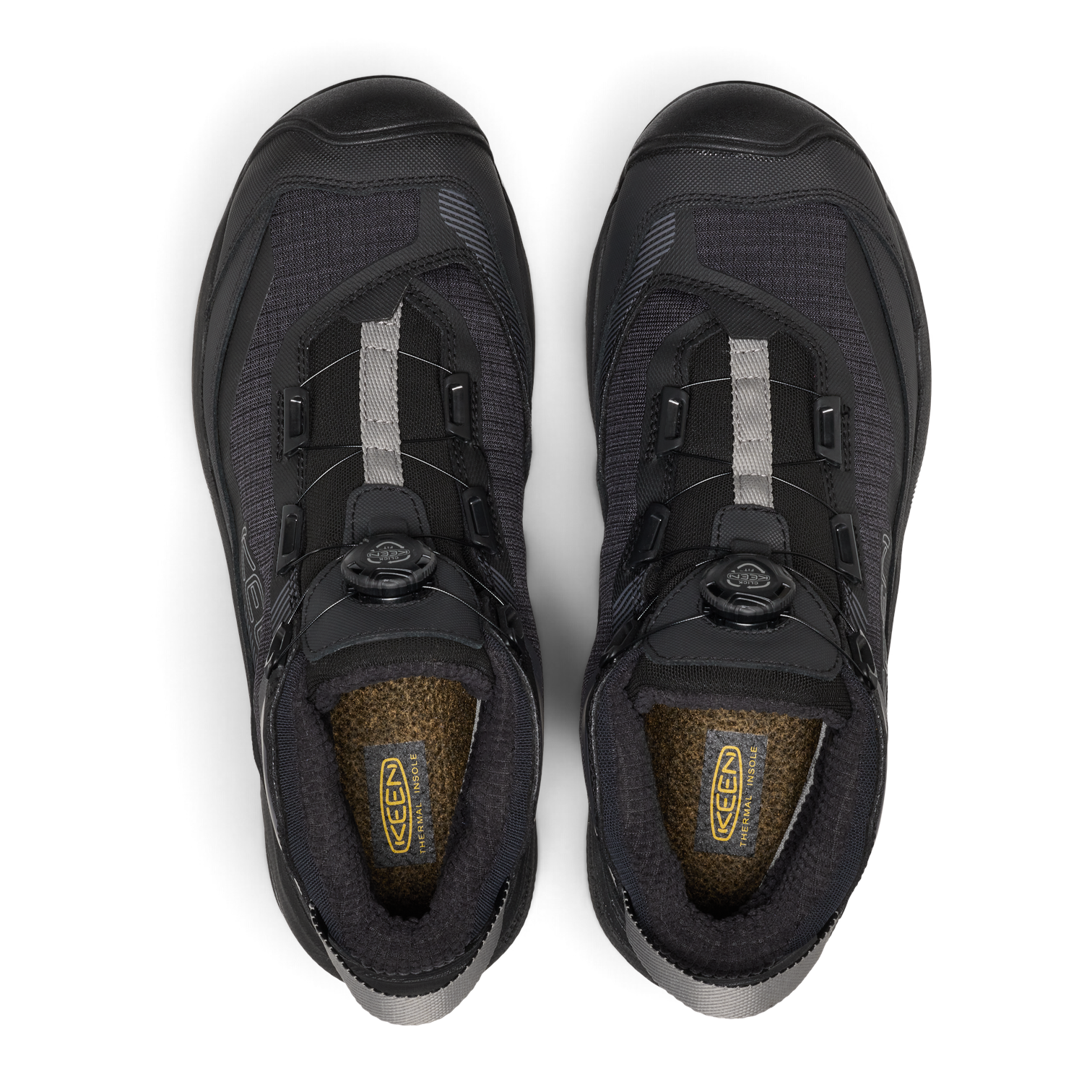 Outdoors Oriented KEEN Revel IV EXP CF Polar men's winter boots in black with thermal insoles and dial lacing system.