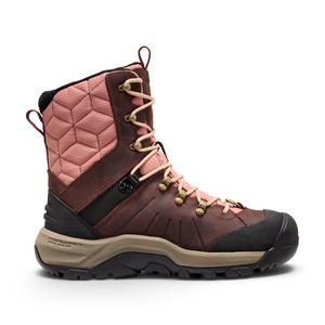 Outdoors Oriented KEEN Revel IV High Polar women's winter boot in brown leather and quilted pink upper