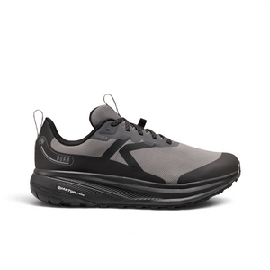 Outdoors Oriented Keen Roam WP men's waterproof trail running shoe in grey and black with QuantumFoam cushioning.