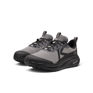 Outdoors Oriented Keen Roam WP men's grey and black waterproof trail running shoes with QuantumFoam cushioning.