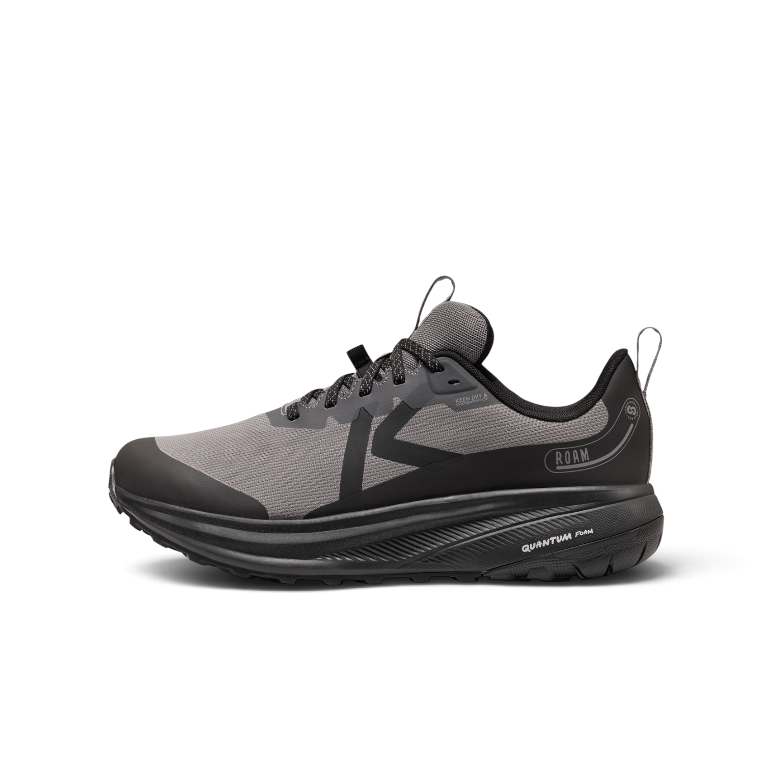 Outdoors Oriented Keen Roam WP men's grey and black waterproof trail running shoe with QuantumFoam cushioning