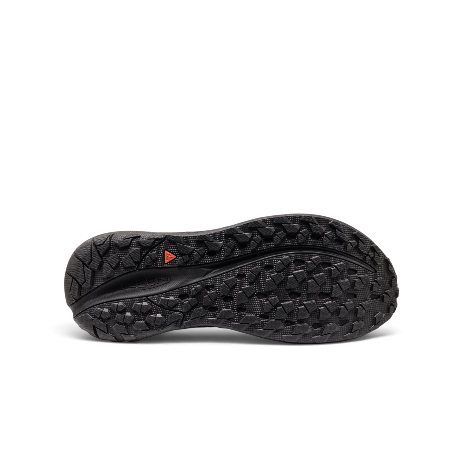 Outdoors Oriented Keen Roam WP men's trail running shoe black rubber outsole with multi-directional traction lugs