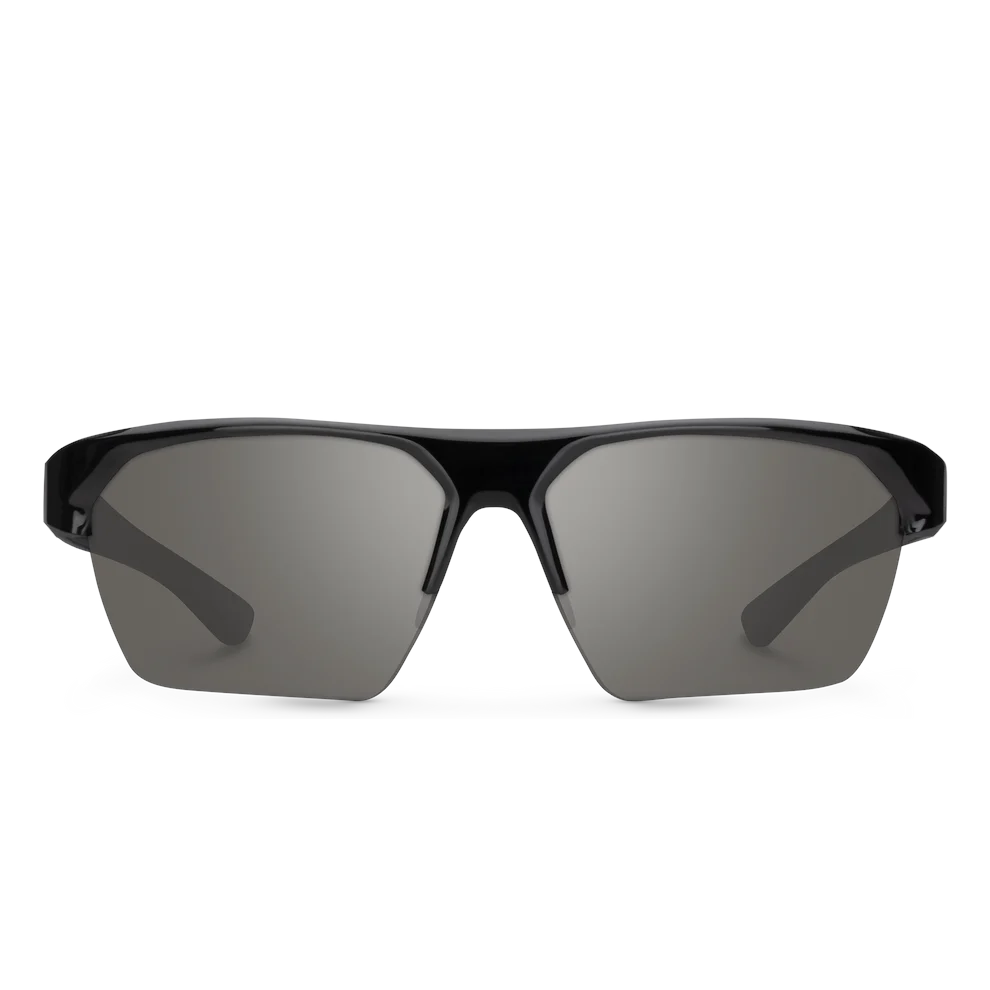 Outdoors Oriented Suncloud Rival polarized sunglasses with a black semi-rimless frame and grey lenses.