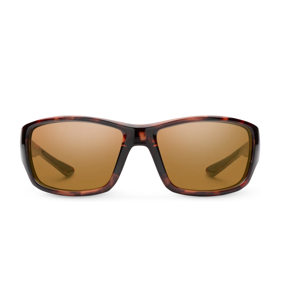 Outdoors Oriented Suncloud Hull polarized sunglasses with a tortoise shell frame and brown lenses